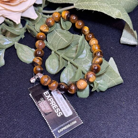 EXPRESS Genuine Tiger Eye Stone Stretch Bracelet - Picture 4 of 5